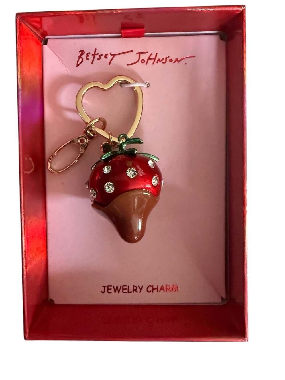 Betsey Johnson Red & Brown Chocolate-Dipped Strawberry Charm Keychain